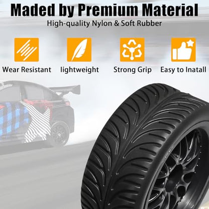 OD 2.55" On Road Rubber Tires Nylon Wheels- 12mm Hex for 1/10 RC Racing Car | Compatible with MJX HSP Tamiya HPI Kyosho Traxxas Sakura Redcat WLtoys 1/10 RC On-Road Racing Touring Car (4pcs, Black) - style: E-Black