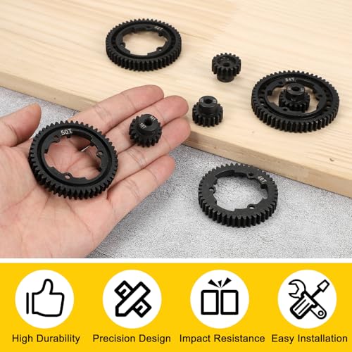 MECCANIXITY M1 Hardened Steel Spur Gear, 50T/18T 5mm Shaft Hardened Steel Upgrades Main Spur Gear for Brushless Brush Motor Model Car (Pack of 2, Black) - size: 50T/18T