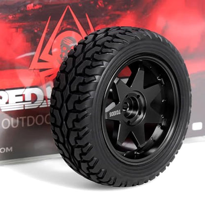 REDSPIDER 1/10 RC Rally Car Tyres 12mm Hex Hub Rubber Tires & Aluminium Wheel Rims OD 75mm/2.95'' for 1/16 1/14 1/12 1/10 RC Touring Car On-Road Off Road Buggy (Black) - color: Black