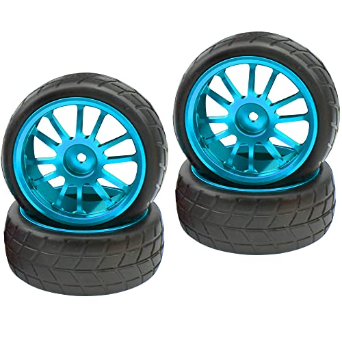 OD 2.55" Rubber Tires & Metal Wheel Rims 12mm Hex Hub Compatible with HSP Tamiya HPI Kyosho 1/10 On-Road Touring Car WLtoys 1/14 144001 Traxxas 1/16 Slash 1/18 A959B RC Buggy (Blue) - color: Blue