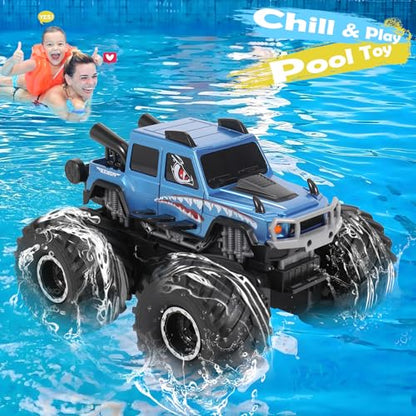 HENGI Amphibious Remote Control Car, RC Monster Truck, 2.4GHZ 1:16 Waterproof All-Terrain Off-Road RC Cars Toys, Pool Toys Gifts for Boys and Girls Age 8-12 (Blue)