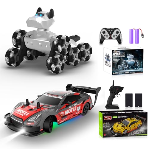 Remote Control Robot Dog Toy 2.4GHz 8WD All-Terrain Gesture Sensing Stunt RC Cars RTR Climbing Robot Dogs+RC Drift Car 1:20 Scale Remote Control Cars 2.4GHz 4WD High Speed RTR Racing Vehicle with LED