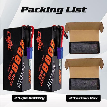 CNHL 4S Lipo Battery 8000mAh 120C 14.8V EC5 Plug Hard Case(2packs) | Delivers extended runtime and extra punch for 1/8 and 1/10 RC trucks, truggies, crawlers, big jumps, and heavy-duty bashing.