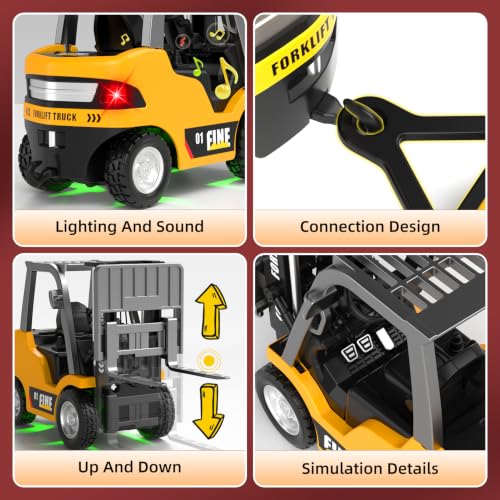 Mini RC Truck, 1:64 Scale RC Forklift Toy, 3 4 5 6 Year Old Birthday Gifts | Remote Control Cranes,Mini Rechargeable Truck,2 in 1 Transform Lift Fork & Hook, w Sound Light, Toy RC Construction Vehicles - style: forklift