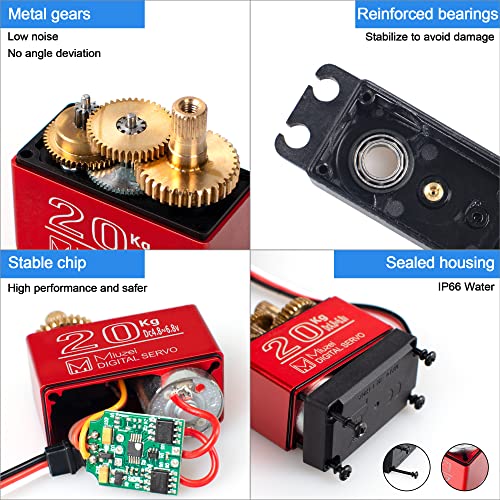 20KG Servo Motor High Torque Metal Gear Digital for 1/8 1/10 RC Car | Waterproof, Ds3218, 270 Degree, Standard, Steering Servos for RC Truck Crawler Boat Robot, with Aluminum 25T Horn