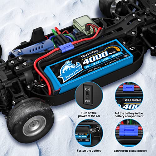 Yowoo 2 Pack 6S 22.2V 4000mAh 150C Graphene LiPo Battery EC5 | Fits Goblin, Align, Gaui helis, RC airplanes, cars, trucks, tanks and drones