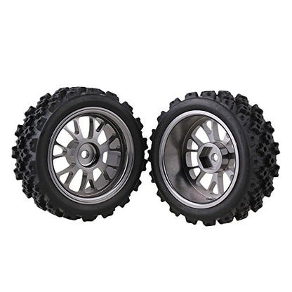 Mxfans Black Flower Pattern Aluminum Alloy Y-Shaped Wheel Titanium Color + Rally tire Skin 65MM Suitable for RC 1:10 Road Racing 4-Piece Set
