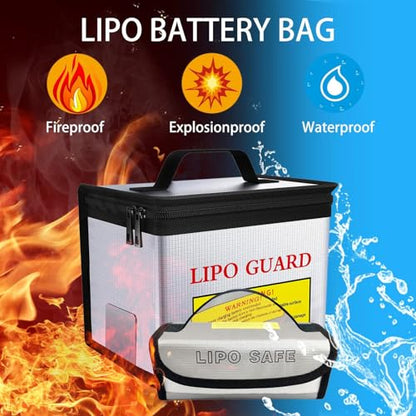 3pcs Lipo Battery Safe Bag Fire-Explosionproof Bag for RC Vehicle Batteries Other Batteries Storage and Charging Safe (215x145x165mm+185x75x60mmx2)