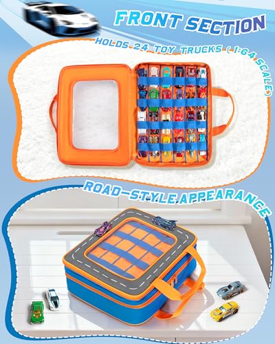 Marscamd Storage Case Compatible with Hot Wheels Toy Trucks Monster Trucks | Hold 66 Pcs, Toy Car Storage Case with Front Display Window, Blue