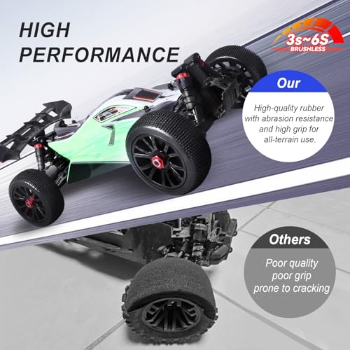 HobbyPark RC 1/8 Buggy Tires and Wheels 17mm Wheel Hex Hubs Foam Inserts for Arrma Typhon Redcat Team Losi VRX HPI HSP Hobao, Set of 4