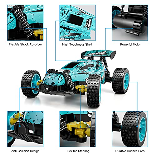 Tecnock RC Cars Remote Control Car for Kids, 1:18 Scale 20 KM/H 2WD Offroad Buggy, 2.4GHz RC Racing Car with USB-C Easy Charging & 50 Mins Playtime, Toys Gifts for Boys & Girls - color: Blue