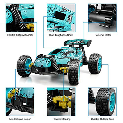 Tecnock RC Cars Remote Control Car for Kids, 1:18 Scale 20 KM/H 2WD Offroad Buggy, 2.4GHz RC Racing Car with USB-C Easy Charging & 50 Mins Playtime, Toys Gifts for Boys & Girls - color: Blue