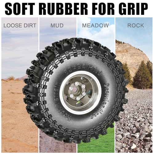 1.0 Beadlock Wheels and Tires Set 4PCS, All Terrain Soft Tires with CNC Aluminum Beadlock Wheels, Compatible with Traxxas TRX4M, Axial SCX24, FMS FCX24 FCX18, AX24, 1/18 1/24 RC Crawlers - color: Bronze