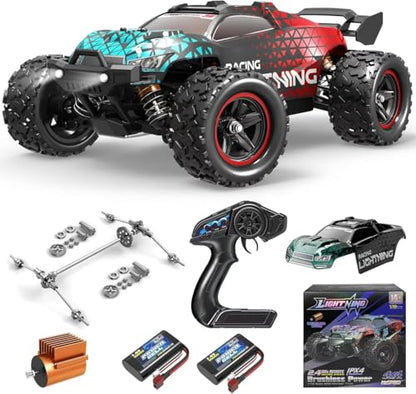 Brushless RC Cars 1:18 Remote Control Car for Adults & Boys, 50+KPH High Speed Fast 4WD Off-Road RC Truck, 4X4 RC Car Waterproof with 2 Rechargeable Batteries (HS18426) - color: Red2