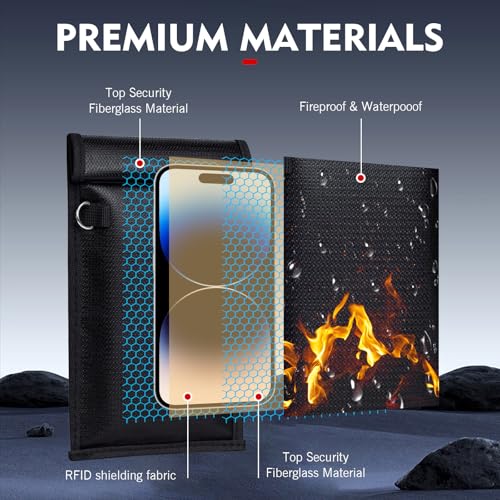 2 PCS Phone Faraday Bags, Water and Fireproof Signal Shielding Pouch for Phone Car Key Walkie-talkies, No Interference Foldable Storage Bag, WiFi/RFID/GPS Signal Jammer (Black)