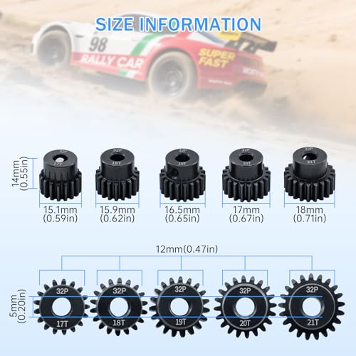 32P Metal Steel Gear Set 5mm Hole 17T 18T 19T 20T 21T Gear with Hex Key Screwdriver Hardened Pinion Gear for 1/8 1/10 RC Car - size: 17T 18T 19T 20T 21T