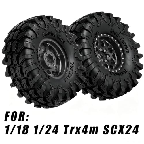 for 1/18 1/24 Axia l SCX24 TRX4M,1.3 Beadlock RC Wheels and Tires,1.3" Aluminum & Brass RC Wheel Hub Rim Rubber Tires RC Truck Tires Heavy Duty Rim.Black 4PCS - color: (4pcs）black