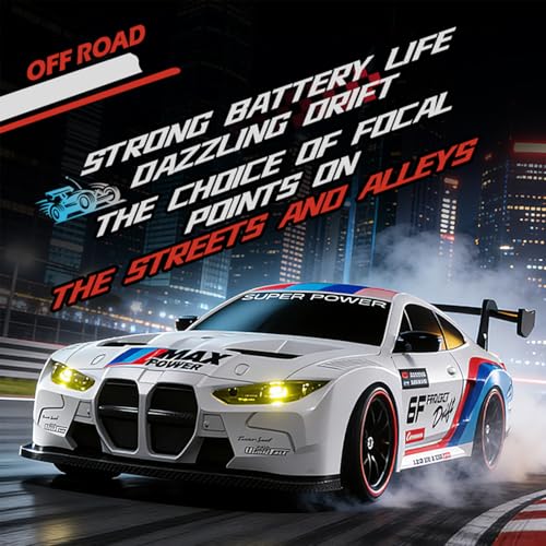 1:20 Scale 4WD RC Drift Car 2.4GHz Featuring LED Lights and Tyres Designed Specifically for Racing and Drifting, Comes with 2 Batteries Suitable for Beginners (Black) - color: 31-black