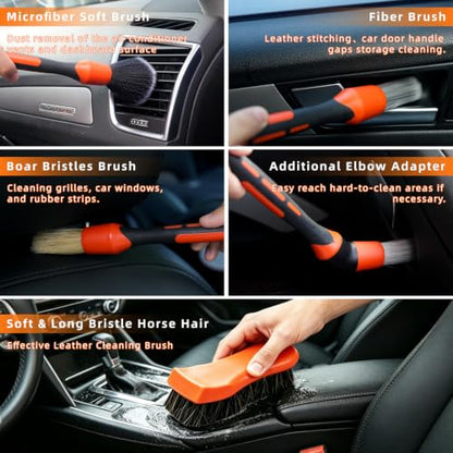 12FT Car Wash Brush with Long Handle Extension Pole Soft Bristle Car Cleaning Kit,Wheel & Tire Brush,Microfiber Wash Mop & Mitt,Window Squeegee,Detailing Brushes for Car RV Truck Boat House