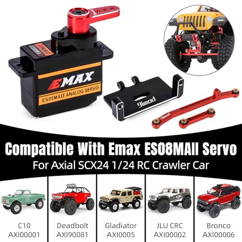 EMAX Steering Servo for SCX24 with Servo Mount and Horm Steering Link | SCX24 Servo Metal Gear ES08MAII Servo with Brass Mount for RC Car Boat SCX24 Upgrade Parts - color: Red