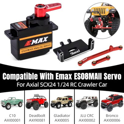 EMAX Steering Servo for SCX24 with Servo Mount and Horm Steering Link | SCX24 Servo Metal Gear ES08MAII Servo with Brass Mount for RC Car Boat SCX24 Upgrade Parts - color: Red