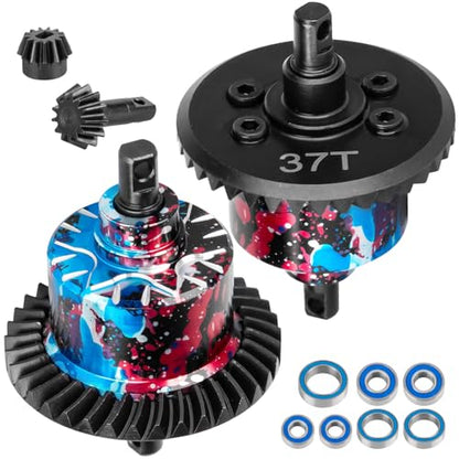 Front Rear 37T Differential Gear Upgrades Part for 1/10 Slash 4X4 (VXL)/Rustler 4X4 (VXL)/Stampede 4X4 (VXL)/Jato 4X4 VXL4WD,XO-1,RC Steel #45 Diff Set Hop Ups,Colorful(Navy Blue Red Tone) - color: Colorful(navy Blue Red Tone) - (37t Differential)