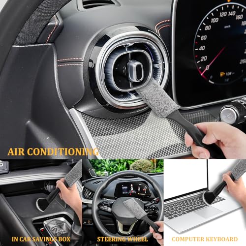 Universal 2 in 1 Duster for Car Clean, Car Detailing Brush, Double Head Soft Car Interior Detailing Brush Dust Brush, Car Double Head Clean Brush for Air Vents Dashboard Screen (Black) - color: Black
