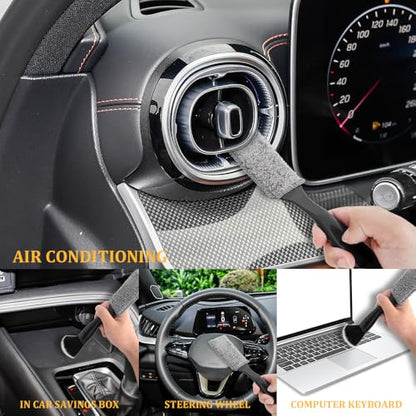 Universal 2 in 1 Duster for Car Clean, Car Detailing Brush, Double Head Soft Car Interior Detailing Brush Dust Brush, Car Double Head Clean Brush for Air Vents Dashboard Screen (Black) - color: Black