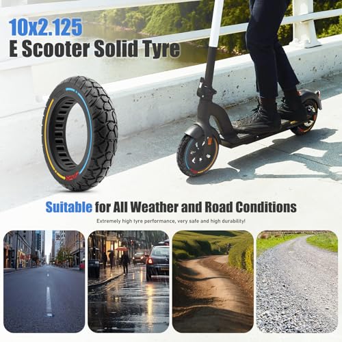 10X2.125 Off Road Tire for Electric Scooter, 10 Inch Solid Rubber Tires Compatible with Ninebot F20/F30/F40/F65, Tubeless Solid Tiyes for Electric Scooter, Electric Scooter Tires Colorful 1PCS - color: 1Pcs Blue line