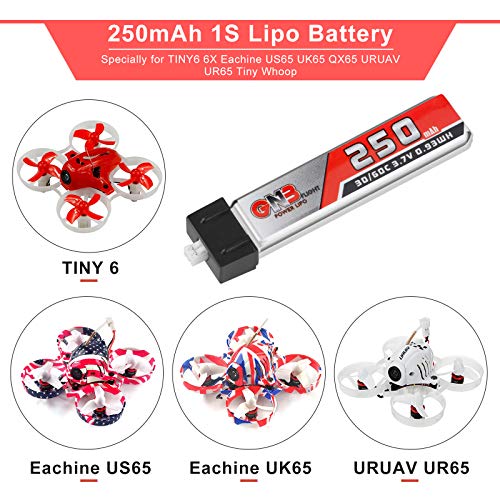 1S 3.7V 250mAh 30C LiPo Battery 4Pack Micro JST 1.25 for Tiny Whoop Drone | Crazepony 1S Blade Inductrix Battery Micro JST 1.25 Connector for Kingkong Tiny 6 Tiny Whoop FPV Racing Drone