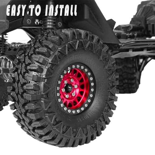 RC 1.9in Beadlock Wheels and Tires for 1/10 TRX4,Axia1 SCX10 II 90046 SCX10 III,D90 RC Crawler Car,Alloy 1.9in rc Beadlock Rims,Soft Rubber 1.9in rc Beadlock Tires,4pcs,Red - color: Red(4pcs)