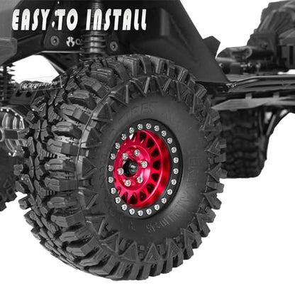 RC 1.9in Beadlock Wheels and Tires for 1/10 TRX4,Axia1 SCX10 II 90046 SCX10 III,D90 RC Crawler Car,Alloy 1.9in rc Beadlock Rims,Soft Rubber 1.9in rc Beadlock Tires,4pcs,Red - color: Red(4pcs)