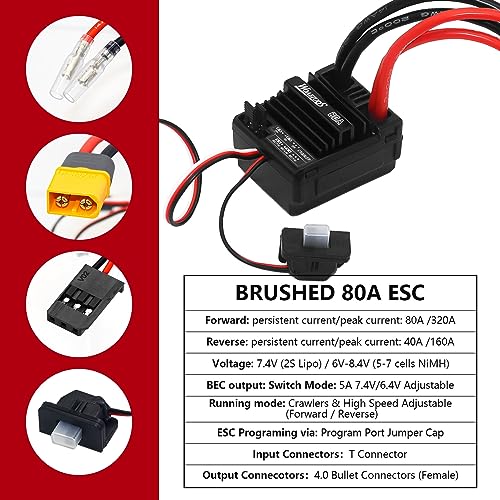 550 Brushed Motor 12T & 80A ESC Brushed Motor ESC & Heatsink Combo for 1/10 RC Truck Car Slash Arrma Granite Senton Typhon Redcat Axial HPI - size: 12T Motor&80A ESC&Heatsink Combo