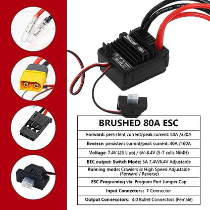 550 Brushed Motor 12T & 80A ESC Brushed Motor ESC & Heatsink Combo for 1/10 RC Truck Car Slash Arrma Granite Senton Typhon Redcat Axial HPI - size: 12T Motor&80A ESC&Heatsink Combo