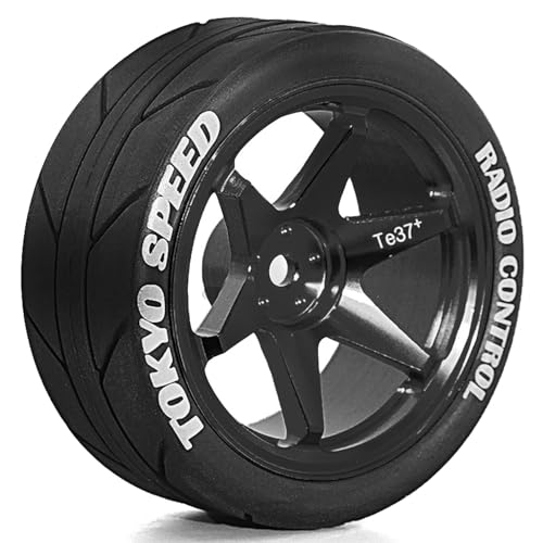 REDSPIDER 12mm Hex RC Wheels and Tires Metal Wheel Rims OD2.56'' RC Rally Racing Tyres for Tamiya TT01 TT02 XV01 TA06 A959 PTG2 HPI KYOSHO PTG2 Traxxas 1:10 Street Touring Drift Car (Black) - color: Black