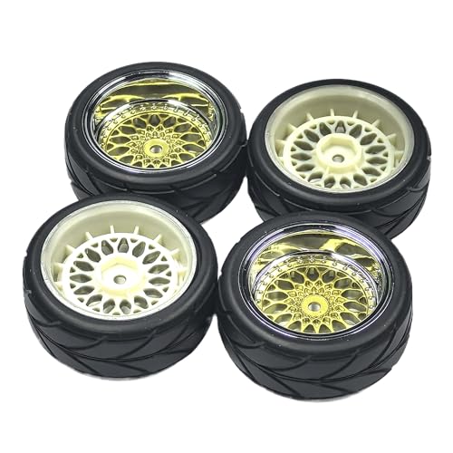 4PCS/Set 64mm Rubber Tires & Plating Plastic Wheels Rims Replacement Part for 1/10 RC On-Road Touring Car Racing Car (Gold, Offset 3mm) - color: Gold, size: Offset 3mm