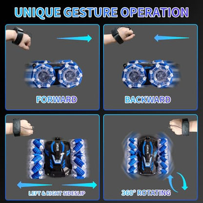 RC Gesture Sensing Stunt Car, 2.4 Ghz 4WD Remote Control Car, Cool Lighting and Music, Double-Sided Rotating Off-Road Vehicle 360° Flipping Car, Present for Boys and Girls Aged 6-12
