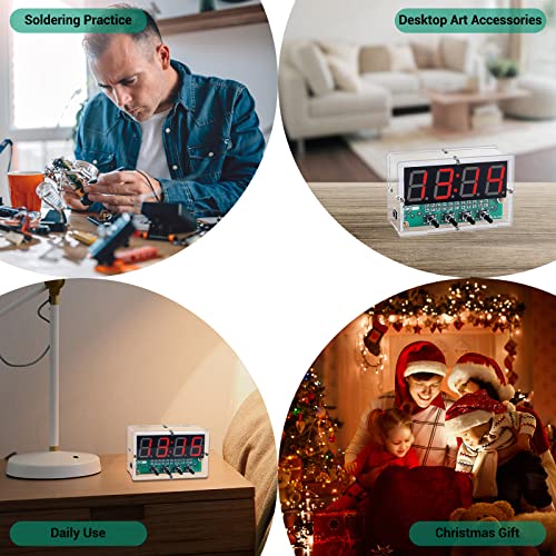 MiOYOOW DIY Electronic Clock Soldering Kit, Rechargeable 4-Digit Digital Alarm Clock with Light Sensor, SMD SMT Soldering Practice Kit, STEM Electronics Project for School Learning and Daily Use - color: 4 Digit Rechargeable Clock Kit