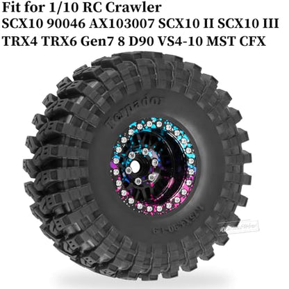 RC 1.9" Beadlock Wheel 1.9 Beadlock Tire for 1/10 SCX10 90046 AX103007 SCX10 II III TRX4 6 Gen7 8 RC Crawler,Alloy 1.9 rc Wheels and Tires Rubber Tires 1.9 Rims w/Wheels Ring,Rainbow - color: Rainbow(4pcs)