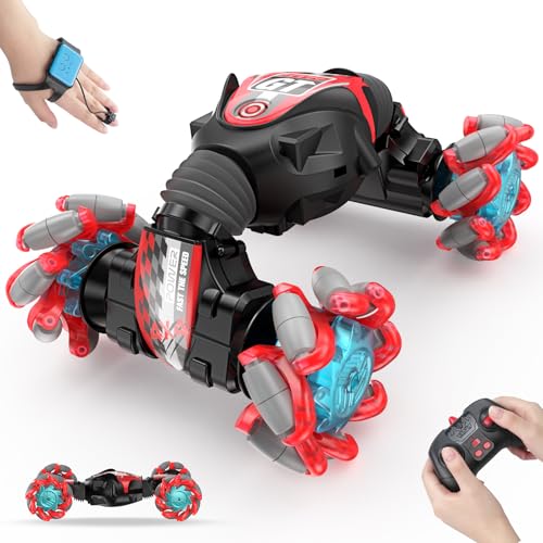Kidstinct Gesture Sensing RC Stunt Car, Extra Large Gesture RC Car, Boy Toys Age 6-8, 4WD Hand Controlled Remote Control Twist Cars with Light & Music, 360°Rotate Transform Drift RC Cars (Pink)