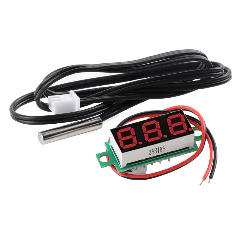2pcs Mini Digital Thermometer with NTC Waterproof Metal Probe, -50°C to 125°C, Red - color: Red