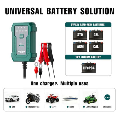 Motorcycle Trickle Charger 800mA Smart Battery Charger & Maintainer - Automatic for 6V/12V Lead Acid/Lithium Batteries, Plug & Play for Car Motorcycle Boat RV - size: 0.8A