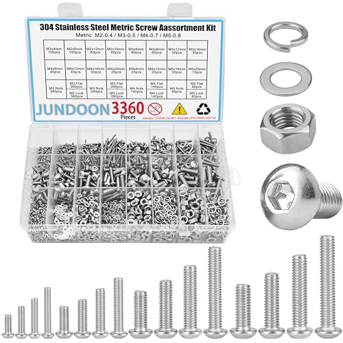 3360Pcs Metric Machine Screw Assortment Kit, M2 M3 M4 M5 304 Stainless Steel Hex Socket Button Head Bolts and Nuts Kit with Lock Washers & Flat Washers Set - color: 3360 Button Head M2 M3 M4 M5