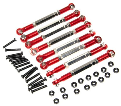 Steering Pull Rod Link Compatible with WPL B14 Part C14 C24 C-14K C-24K MN-90 MN-91 MN-45 MN-96 MN-99 1/16 RC Car Full Metal Servo Linkages Arm Tie Rod Ends Upgrade 8Pcs(Red)