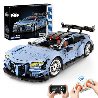 Remote Control Car Building Kit, 1:10 M4 Champion Racing Car Building Block | with Motors Light Rechargeable Battery-2280 PCS,Challenge Construction Toy Gift for Technical Enthusiasts Adults Boys Age 14+ - style: Dynamic Version-motors included