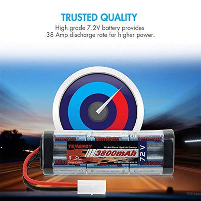 Tenergy 7.2V Battery Pack for RC Car, High Capacity 6-Cell 3800mAh NiMH Flat Battery Pack, Replacement Hobby Battery with Standard Tamiya Connector, 2-Pack - size: 2 Pack