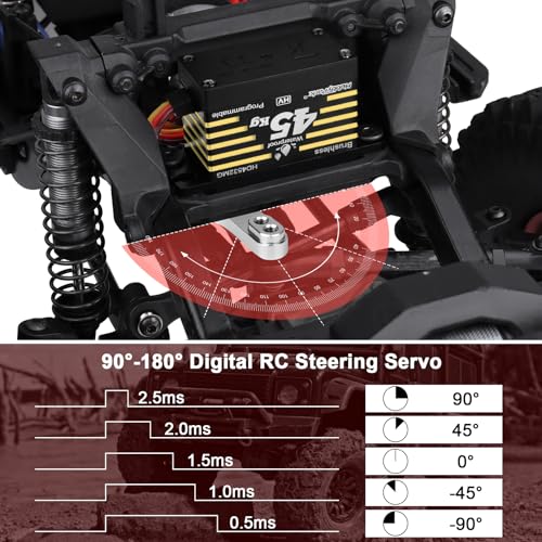 HobbyPark Waterproof 45KG High Torque Servo Motor 8.4V HV RC Servo Brushless Metal Gear Digital Servo with 25T Servo Horn for 1/8 1/10 1/12 RC Crawler RC Truck RC Car Robot DIY Control Angle 180°