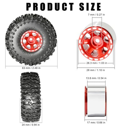 1.0 Beadlock Wheel Soft Tire Set RC Upgrade Part for Traxxas 1/18 TRX4M 1/24 RC Crawlers car Axial SCX24 FMS FCX24 Gladiator Bronco C10 JLU Deadbolt B17 Upgrade.(4Pcs/Set) - color: Red