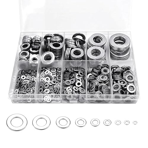 Flat Washers Assorted Kit,Hincell 900pcs 304 Stainless Steel Flat Washers for Screws Bolts,Fender Washers Assortment Set,Stainless Steel Washers, Lock Metal Washers