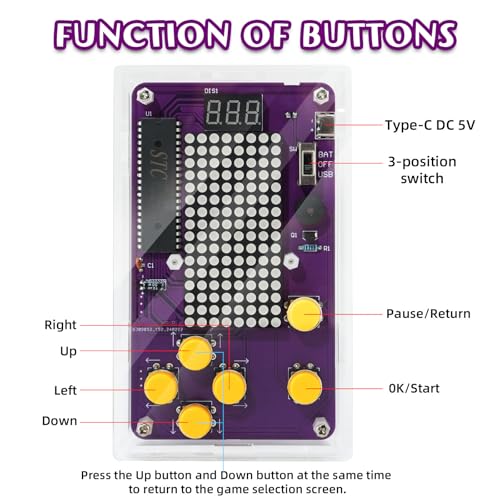 Basic Soldering Kit for Teaching, Soldering Practice Kit with Retro Classic Games, Soldering Projects for STEM Education, Electronic Kits for College High School Students Learning,Age14+ - color: Yellow Button (Purple Pcb)